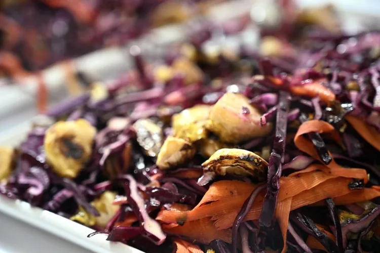 A red cabbage and roasted vegetable salad from the Cedar Pond Farms catering kitchen.