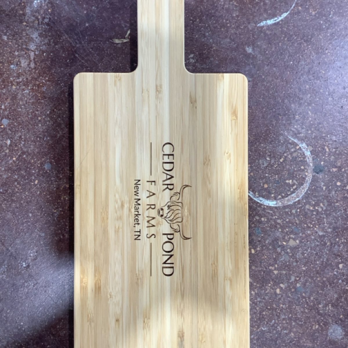 Bamboo Cuttingboard at the Cedar Pond Farms gift shop — our fluffy Highland cow farm just outside the Smoky Mountains.