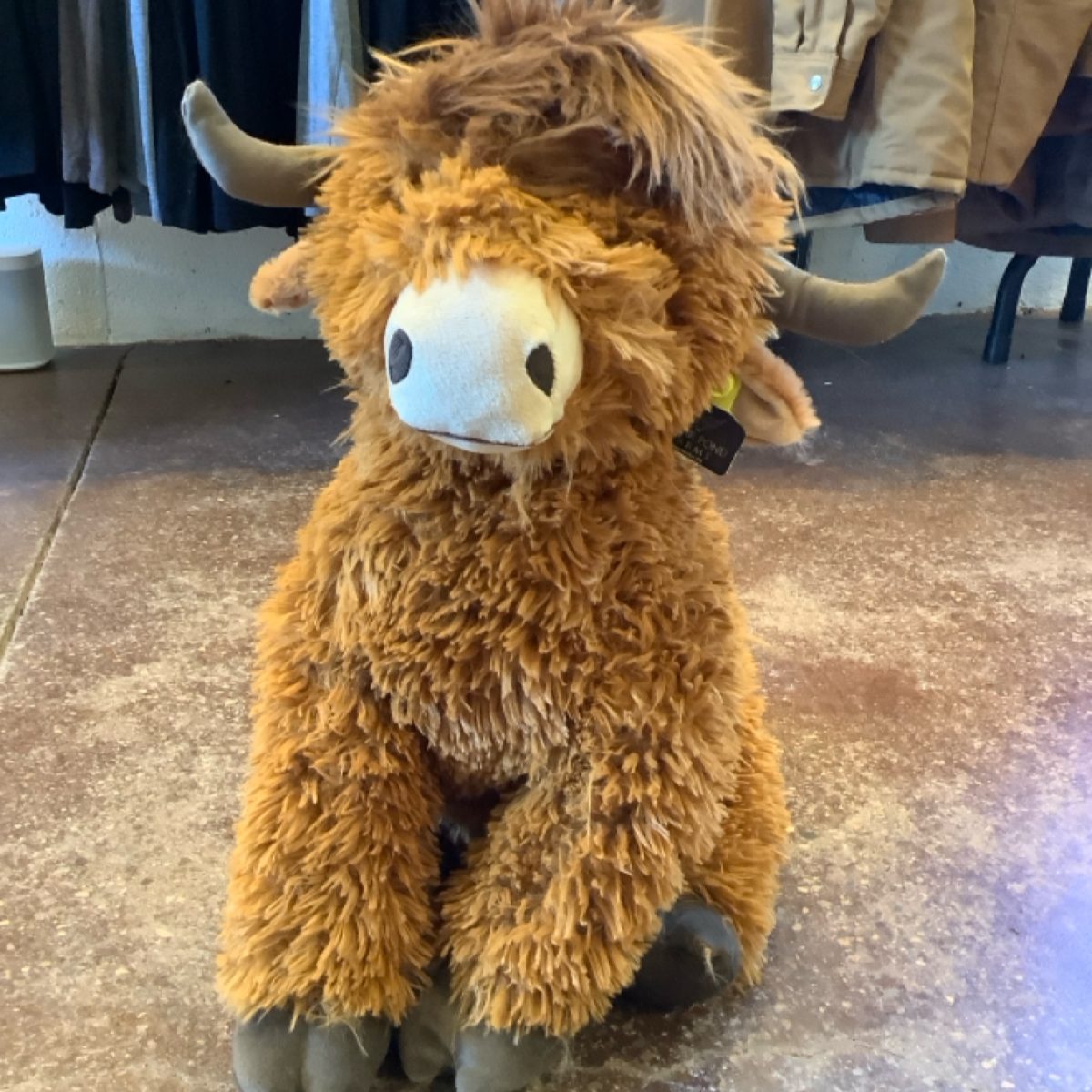 JUMBO COW from the STUFFIES shelf at the Cedar Pond Farms gift shop — our fluffy Highland cow farm just outside the Smoky Mountains.