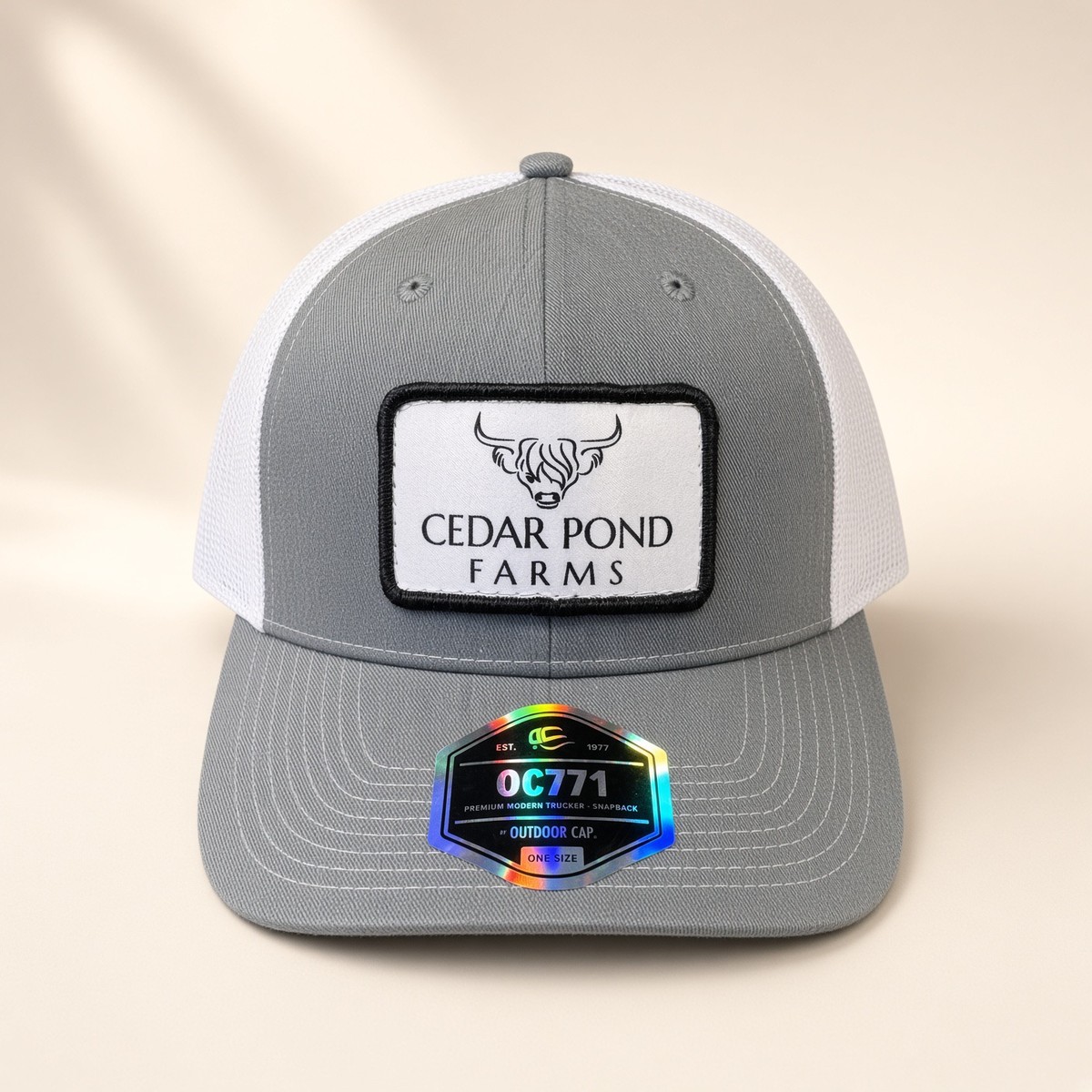 Cedar Pond Farms Trucker Hat from the APPAREL shelf at the Cedar Pond Farms gift shop — our fluffy Highland cow farm just outside the Smoky Mountains.