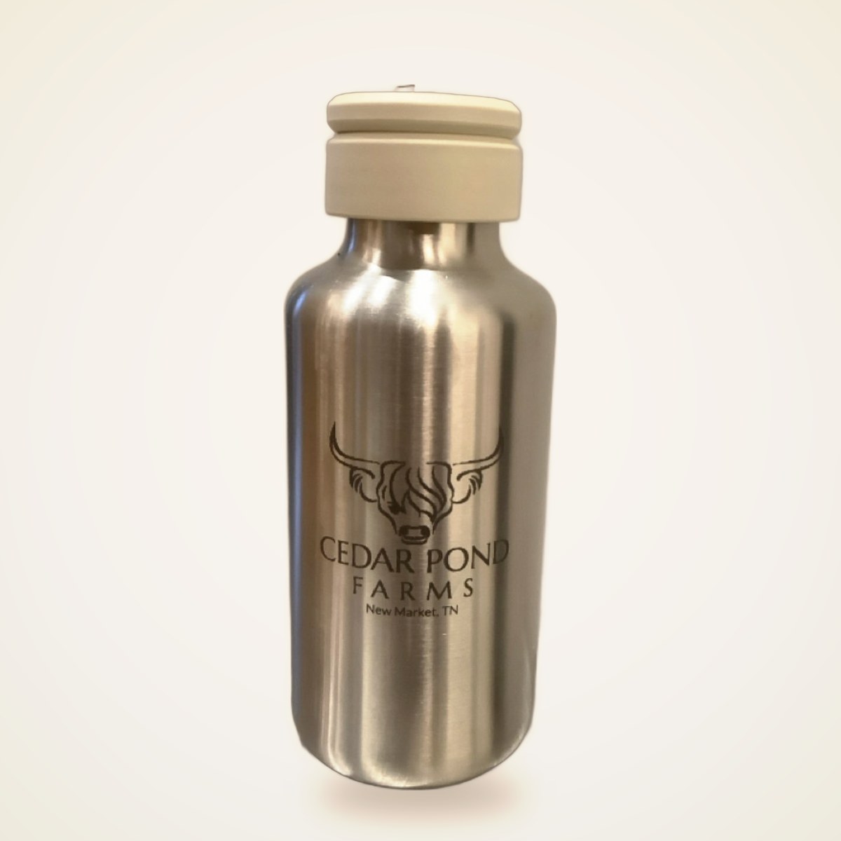 Metal Water Bottle from the DRINKWARE shelf at the Cedar Pond Farms gift shop — our fluffy Highland cow farm just outside the Smoky Mountains.