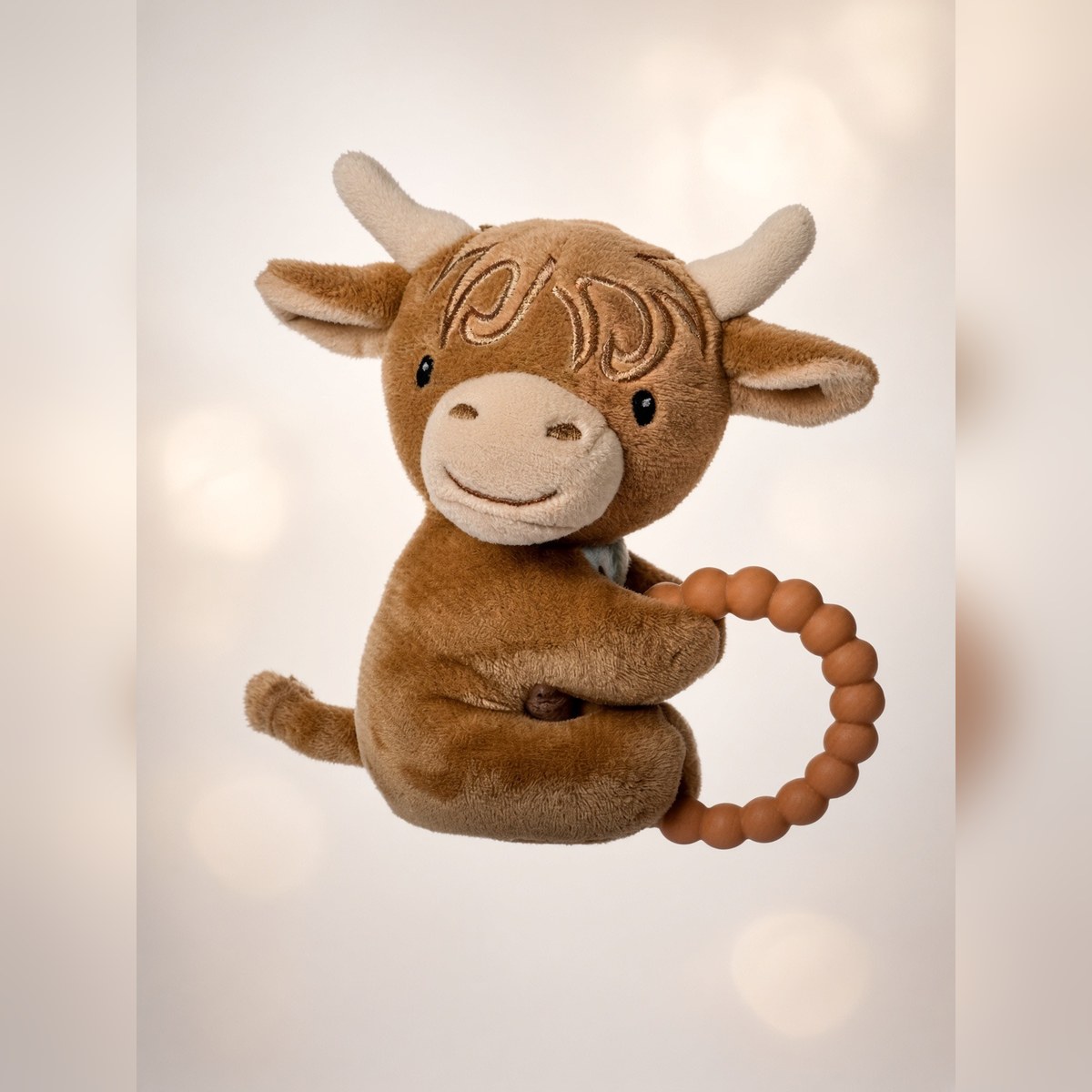 Baby Teether from the STUFFIES shelf at the Cedar Pond Farms gift shop — our fluffy Highland cow farm just outside the Smoky Mountains.