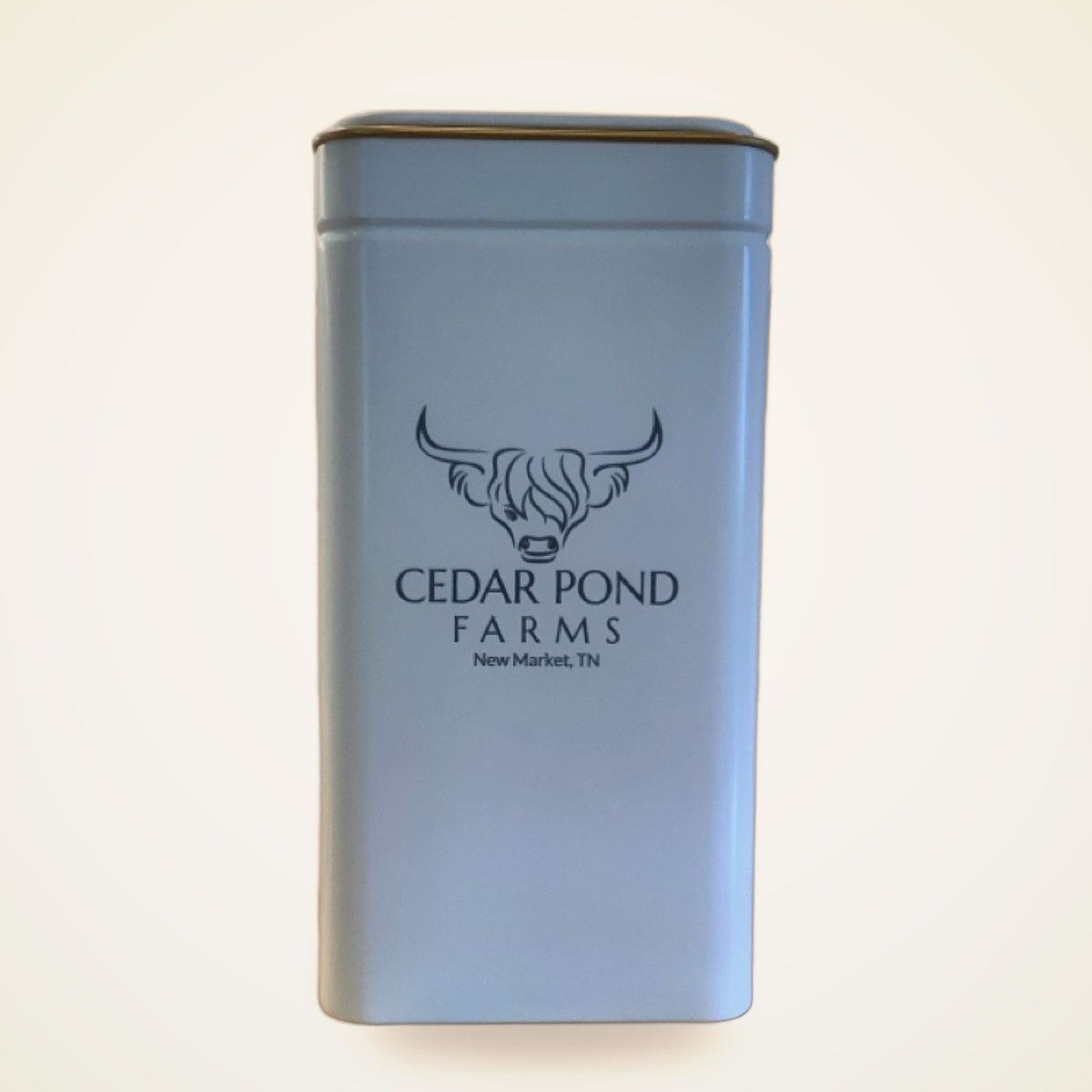 Tall Metal Tin from the HOME & BATH shelf at the Cedar Pond Farms gift shop — our fluffy Highland cow farm just outside the Smoky Mountains.