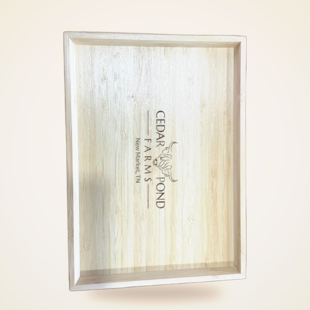Bamboo Tray from the HOME & BATH shelf at the Cedar Pond Farms gift shop — our fluffy Highland cow farm just outside the Smoky Mountains.
