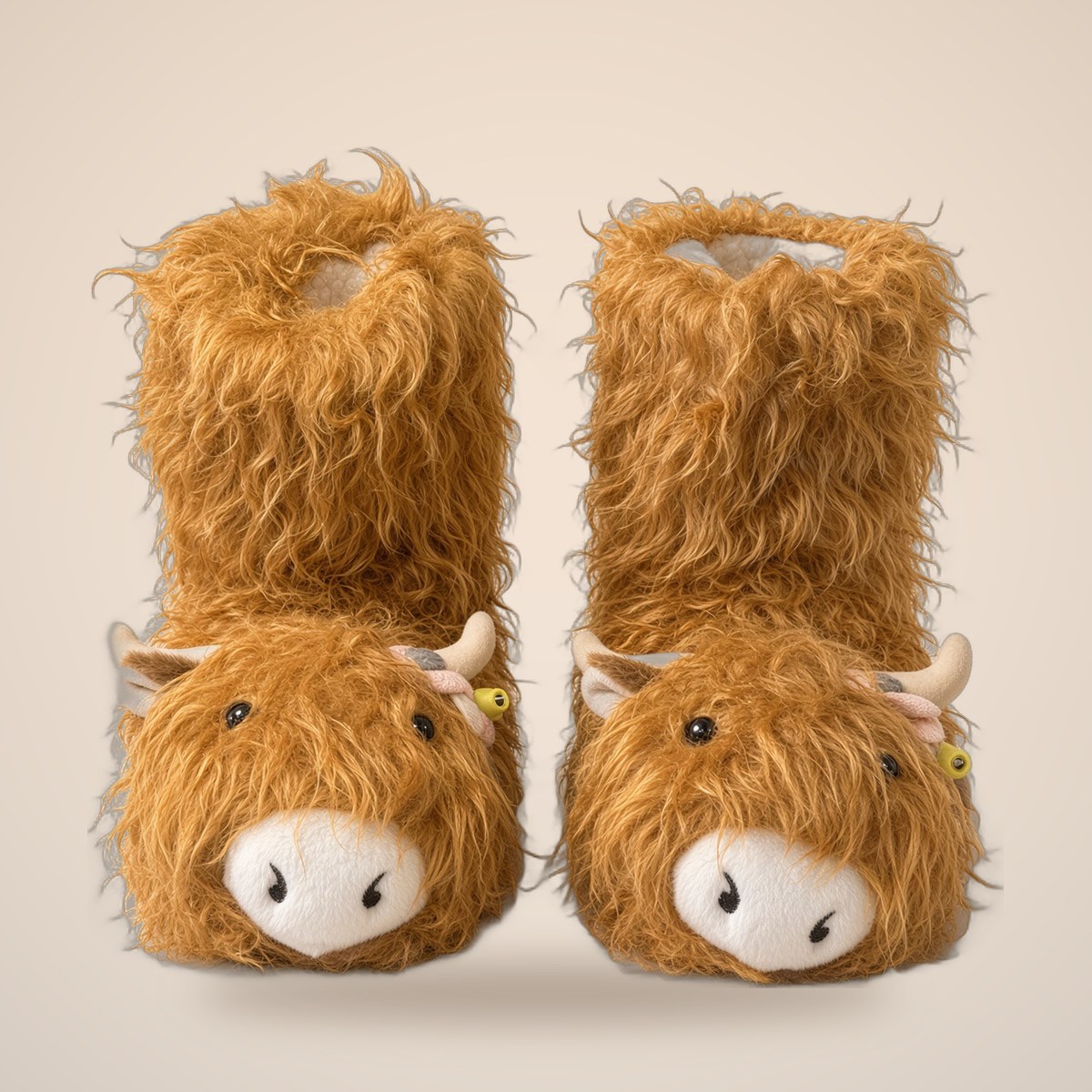 SLIPPERS — Brown Adult Slippers from the APPAREL shelf at the Cedar Pond Farms gift shop — our fluffy Highland cow farm just outside the Smoky Mountains.