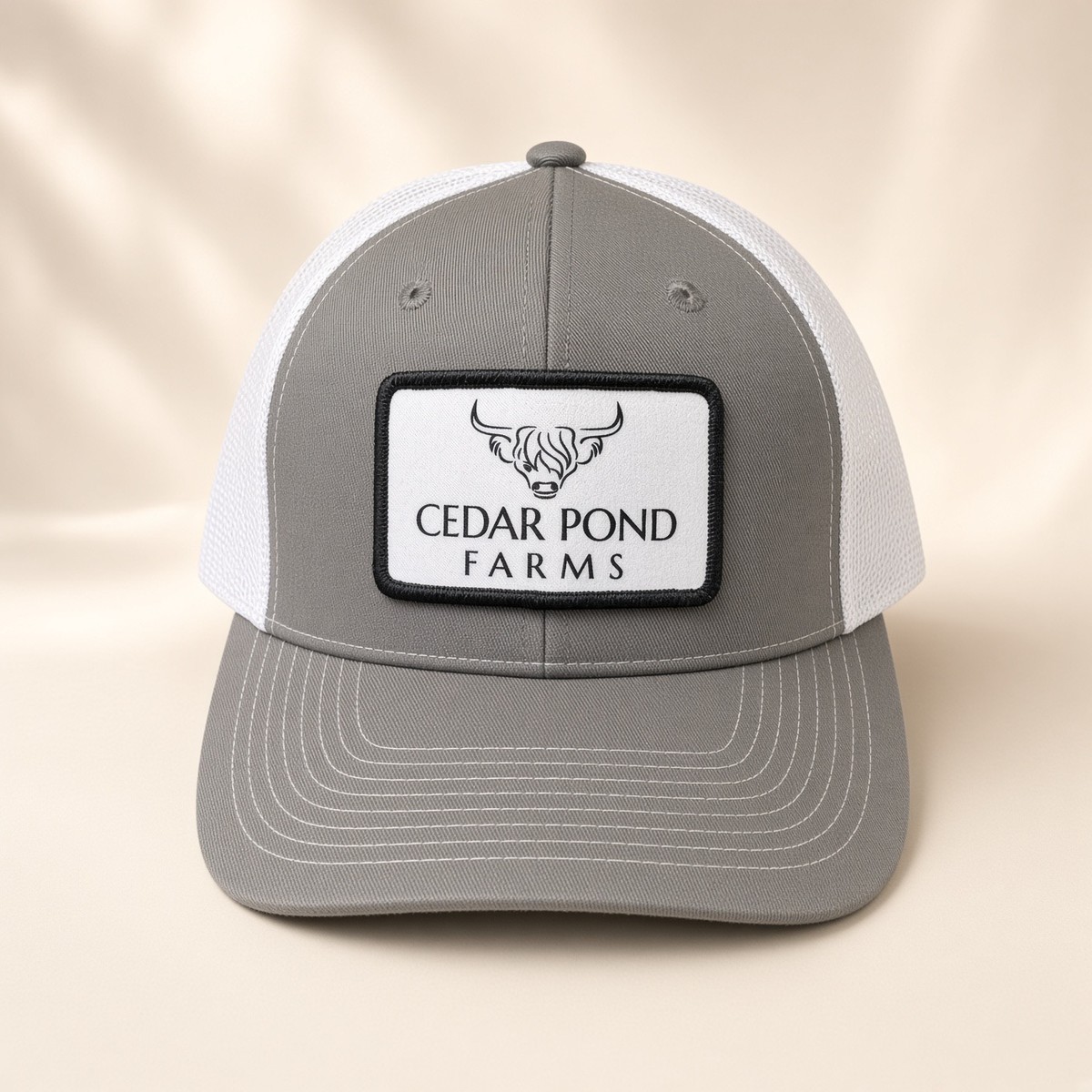 HATS — Gray Youth Hat from the APPAREL shelf at the Cedar Pond Farms gift shop — our fluffy Highland cow farm just outside the Smoky Mountains.