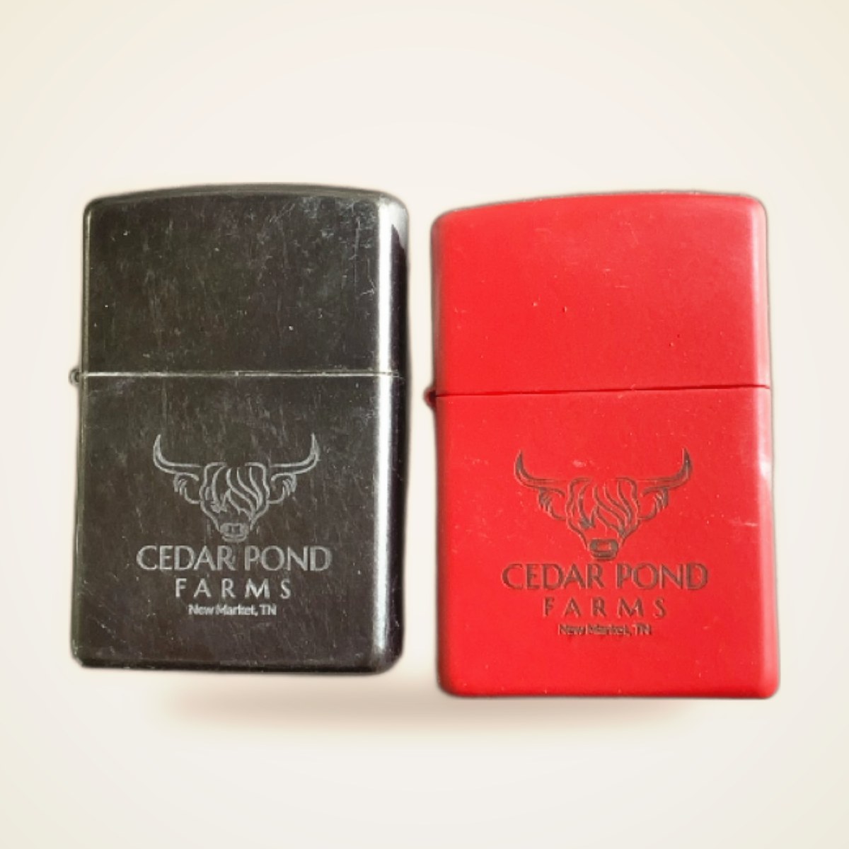 Zippo Lighter from the MISC shelf at the Cedar Pond Farms gift shop — our fluffy Highland cow farm just outside the Smoky Mountains.
