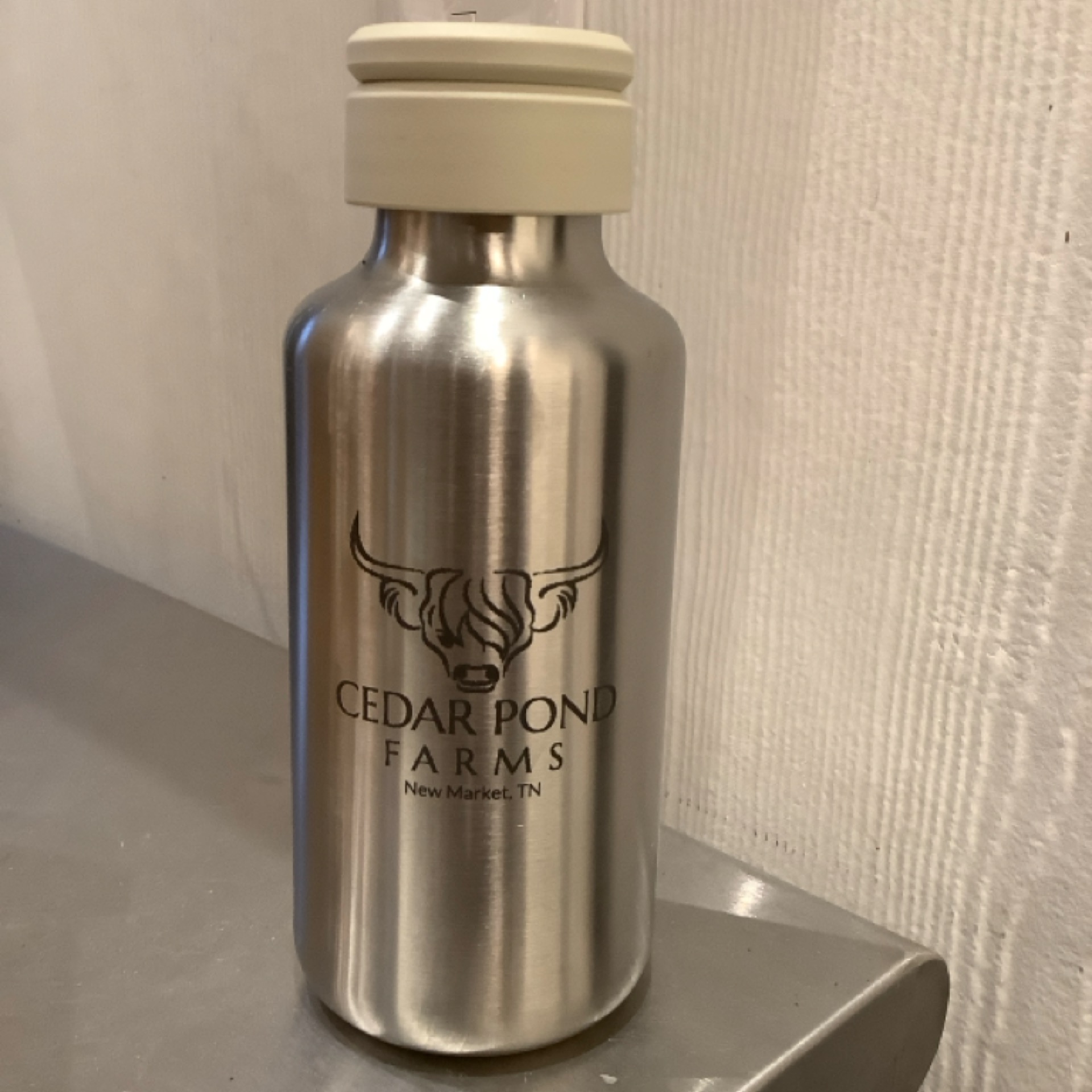 Metal Water Bottle at the Cedar Pond Farms gift shop — our fluffy Highland cow farm just outside the Smoky Mountains.