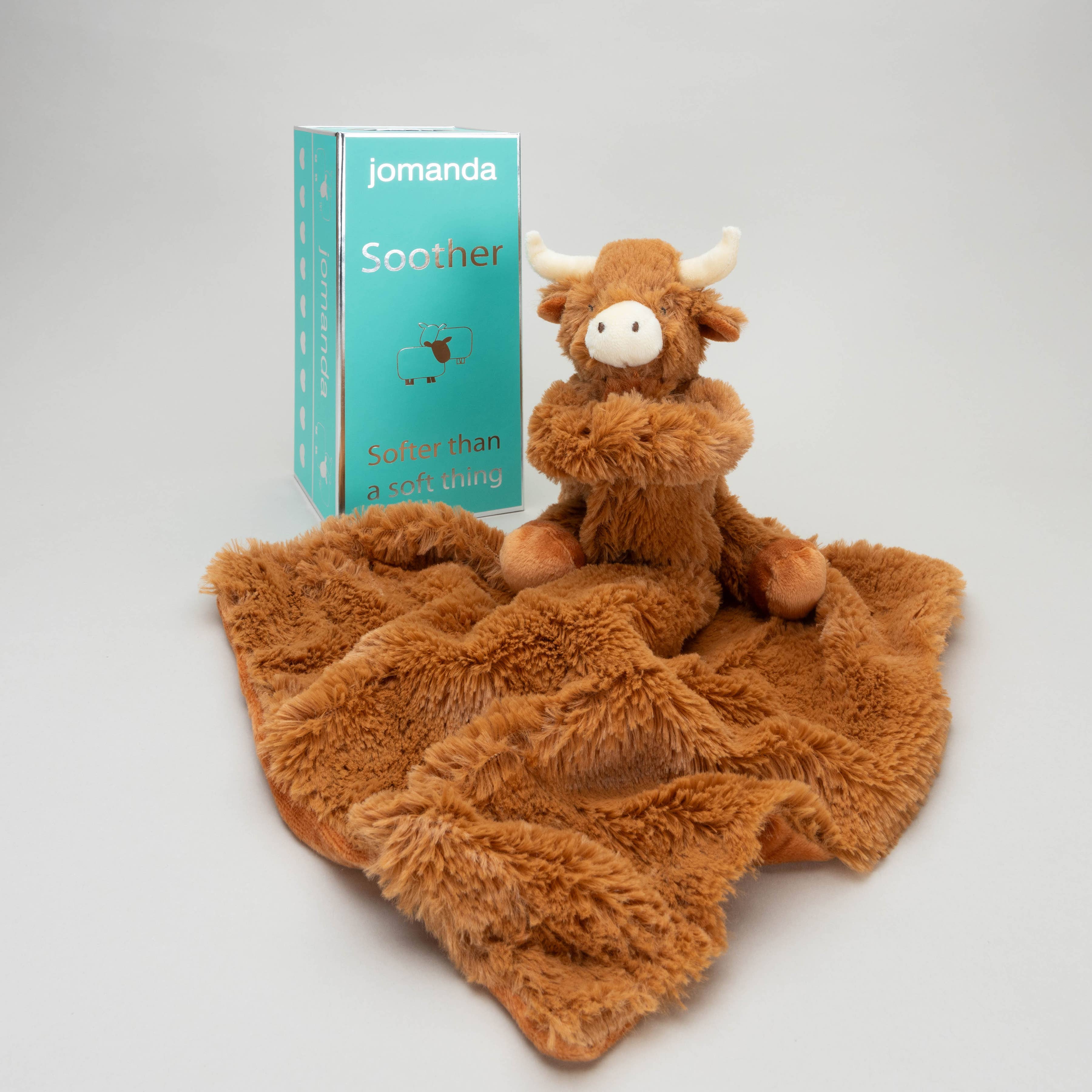 Highland Cow Baby Soft Toy Soother at the Cedar Pond Farms gift shop — our fluffy Highland cow farm just outside the Smoky Mountains.
