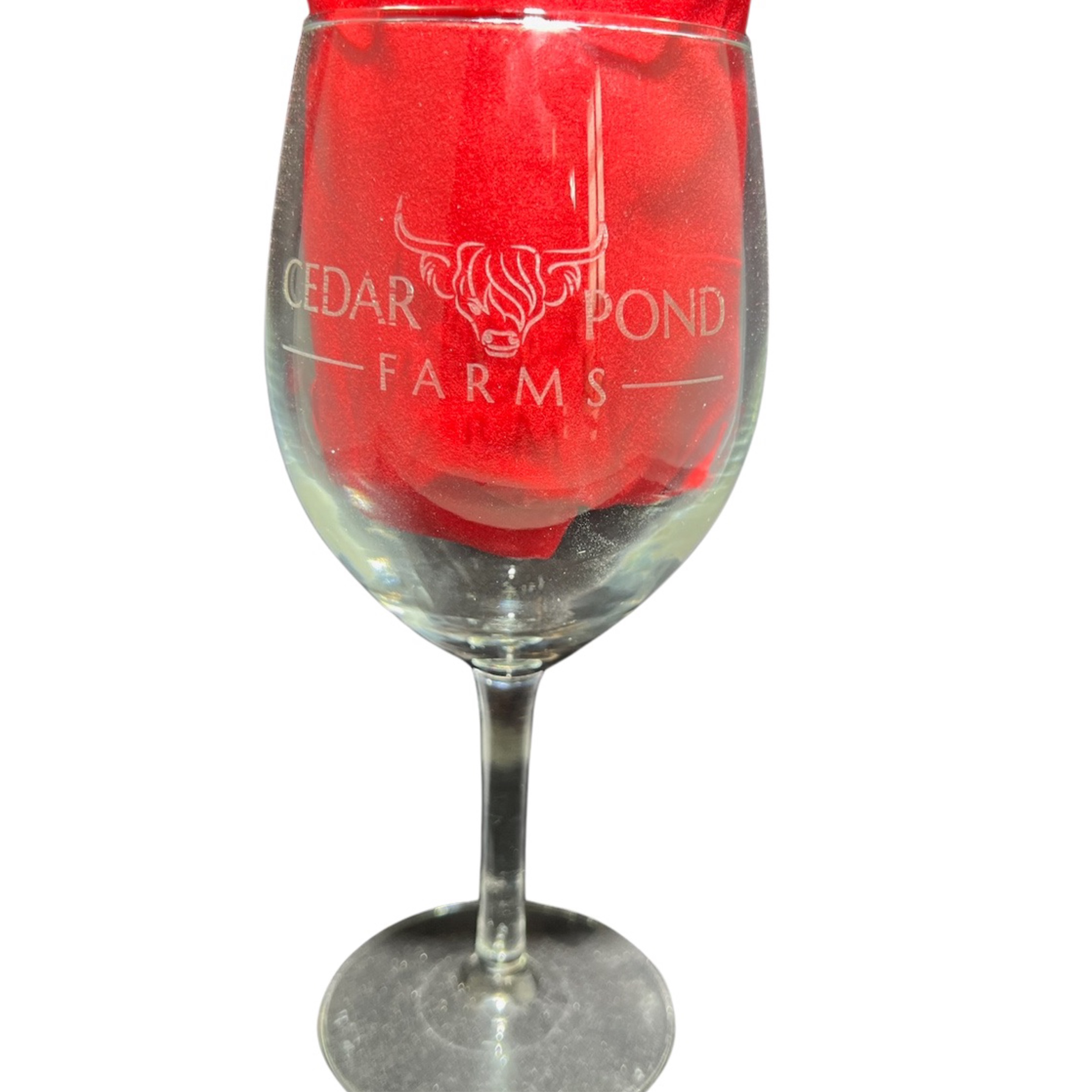Cedar Pond Farms White Wine Glass at the Cedar Pond Farms gift shop — our fluffy Highland cow farm just outside the Smoky Mountains.