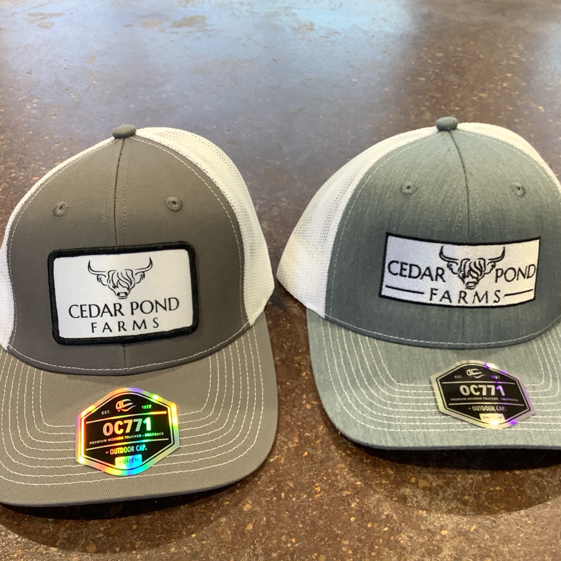 HATS — Blue Jean Adult Hat from the APPAREL shelf at the Cedar Pond Farms gift shop — our fluffy Highland cow farm just outside the Smoky Mountains.