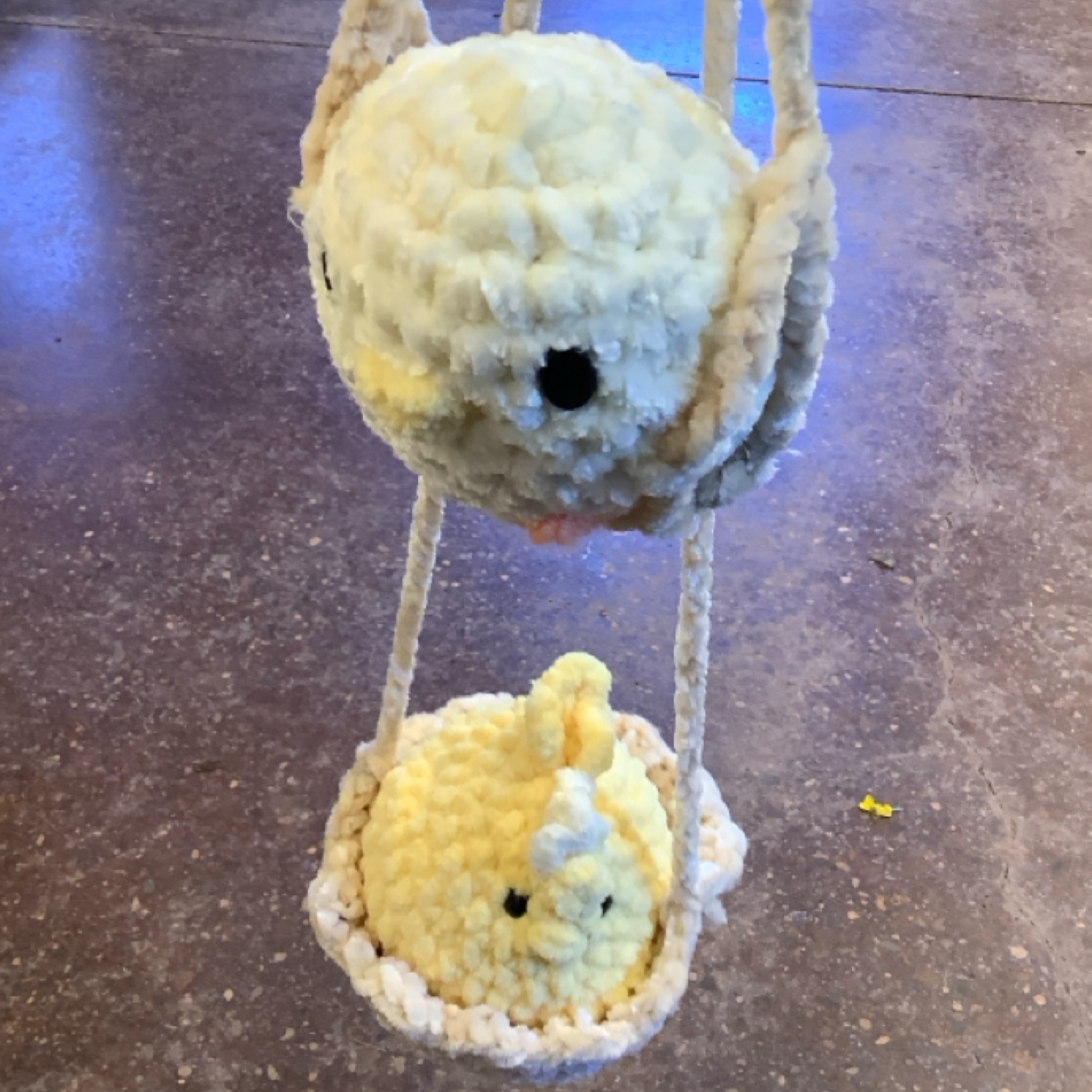 Crochet Bird in Nest Swing at the Cedar Pond Farms gift shop — our fluffy Highland cow farm just outside the Smoky Mountains.