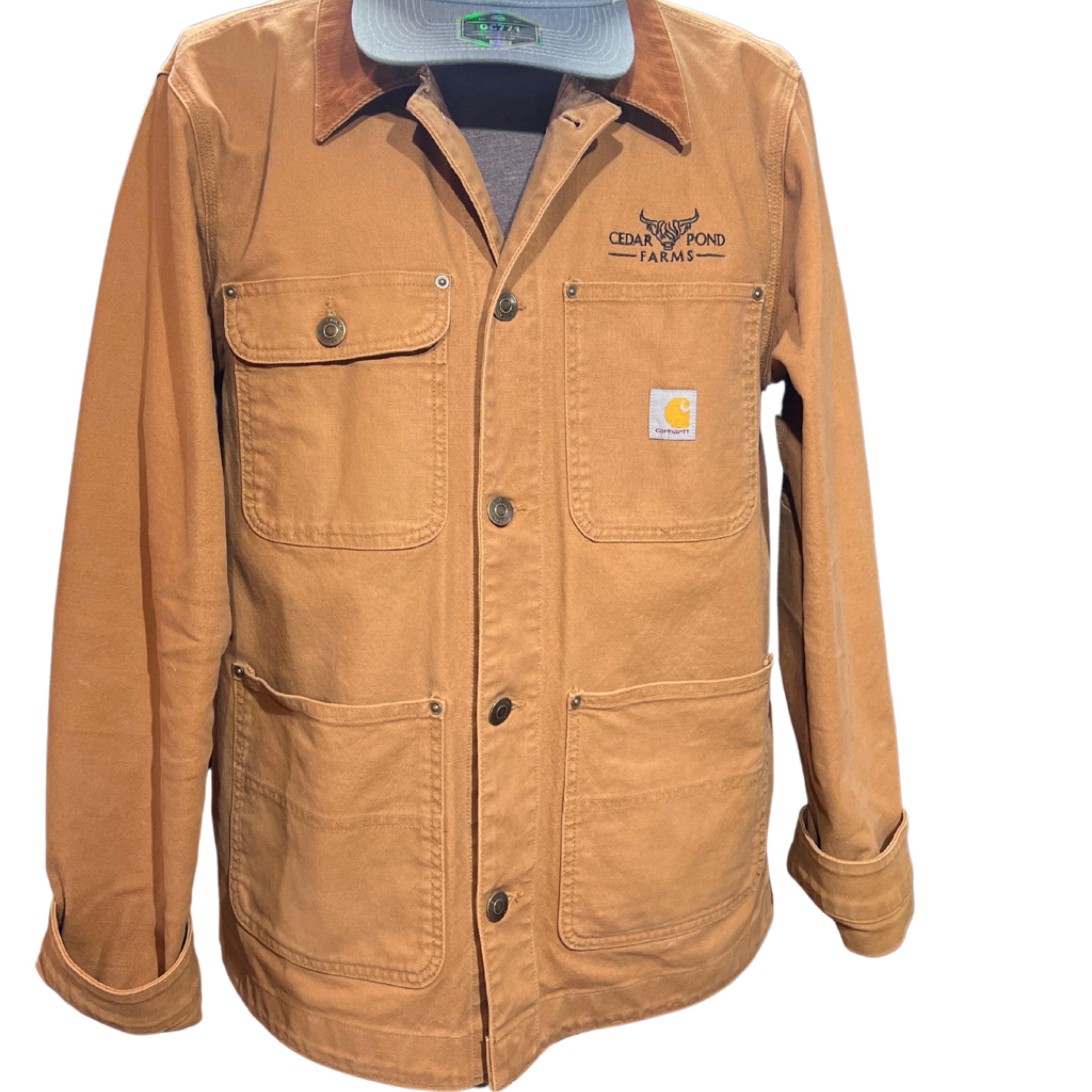 Model C01-M Cedar Pond Farms Carhartt Jacket at the Cedar Pond Farms gift shop — our fluffy Highland cow farm just outside the Smoky Mountains.