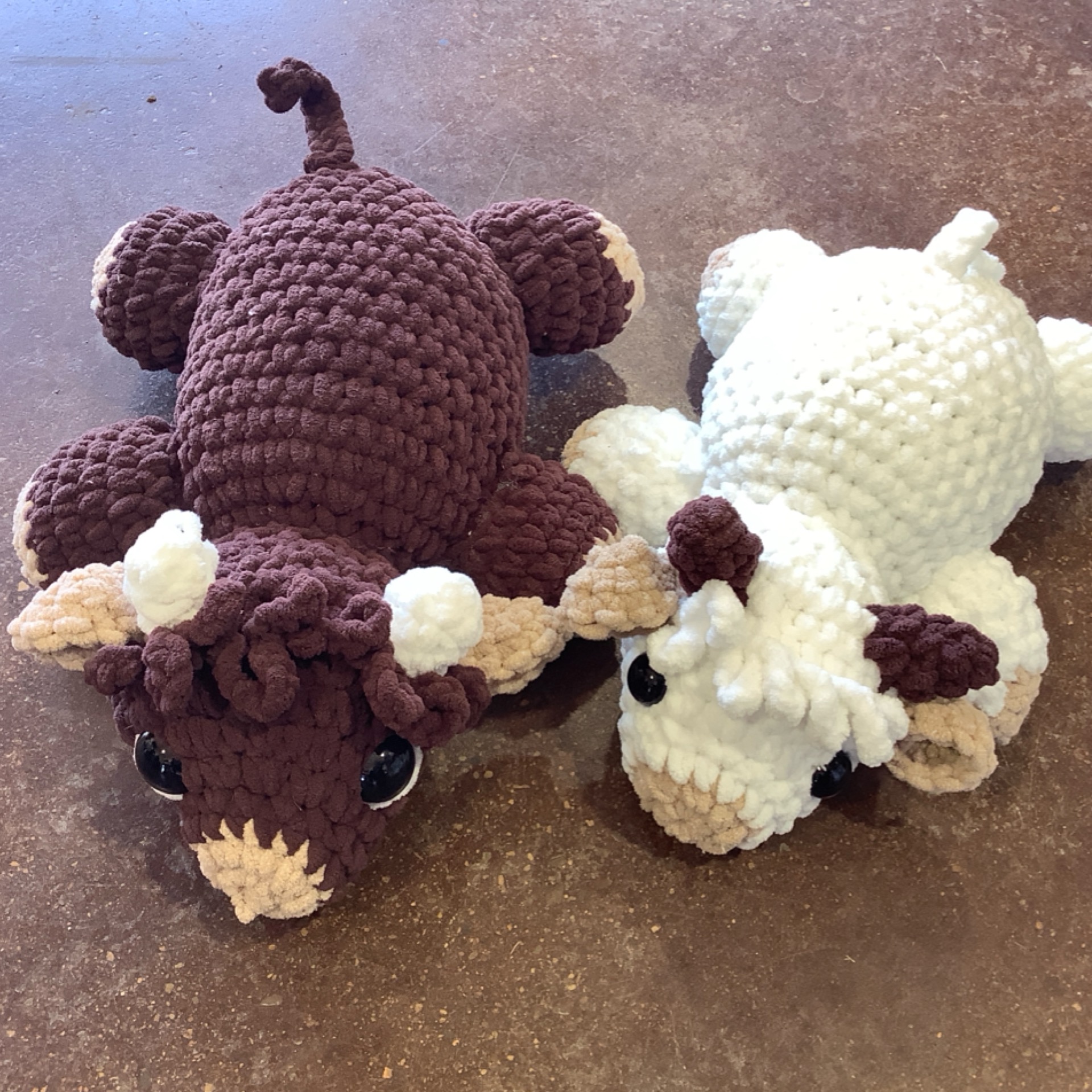 Crochet Flat Cow at the Cedar Pond Farms gift shop — our fluffy Highland cow farm just outside the Smoky Mountains.