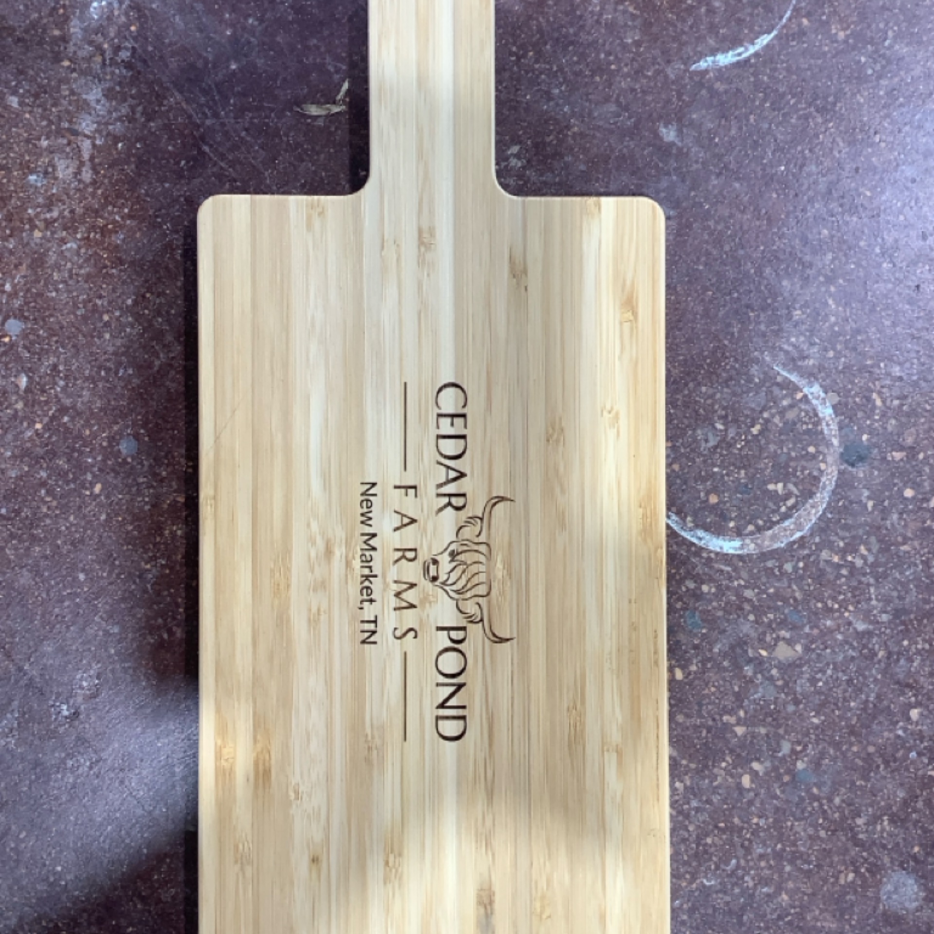 Bamboo Cuttingboard at the Cedar Pond Farms gift shop — our fluffy Highland cow farm just outside the Smoky Mountains.