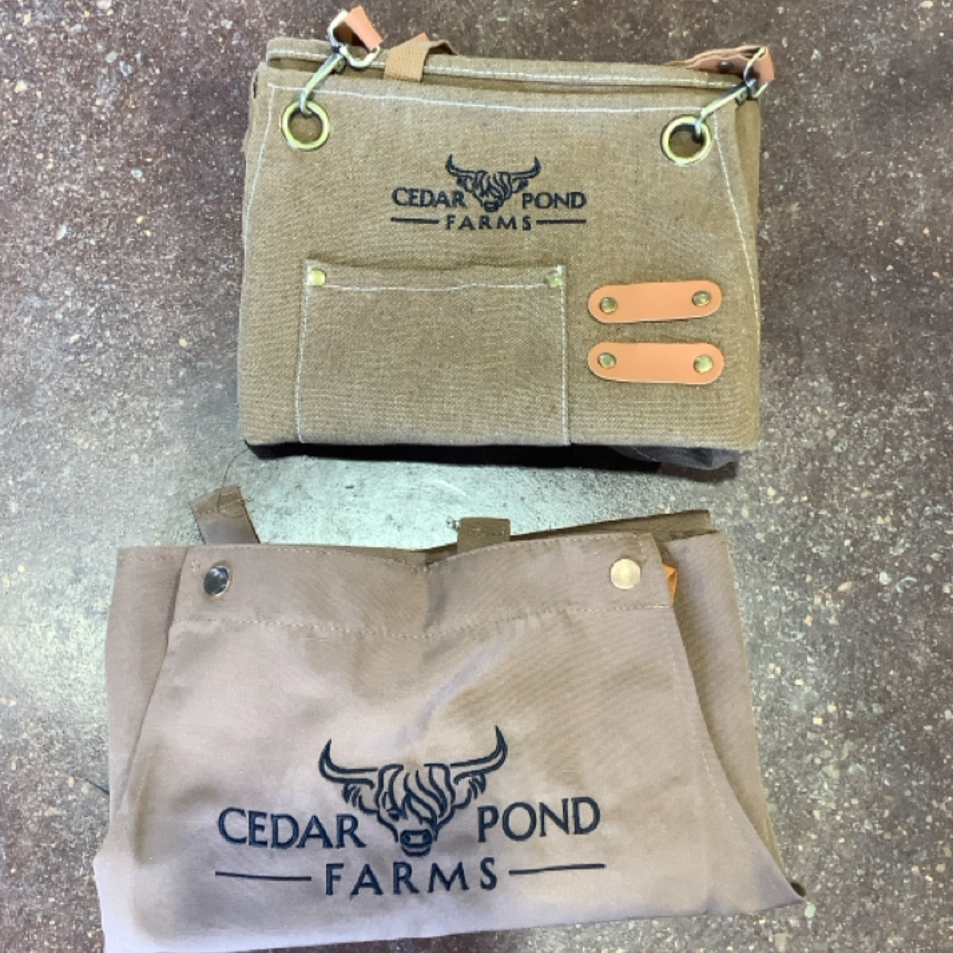 APRONS — Canvas Apron from the APPAREL shelf at the Cedar Pond Farms gift shop — our fluffy Highland cow farm just outside the Smoky Mountains.