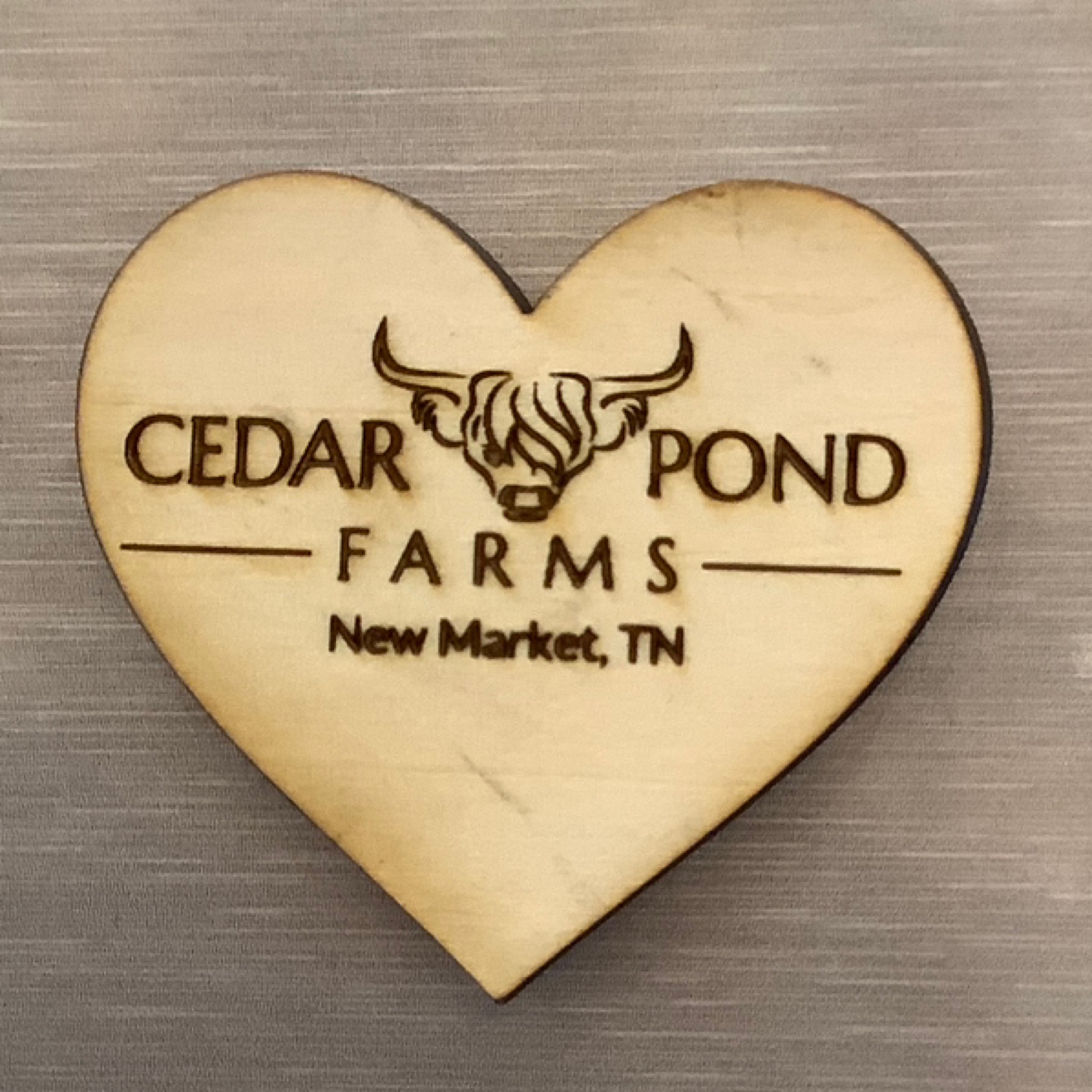 Heart Magnet at the Cedar Pond Farms gift shop — our fluffy Highland cow farm just outside the Smoky Mountains.