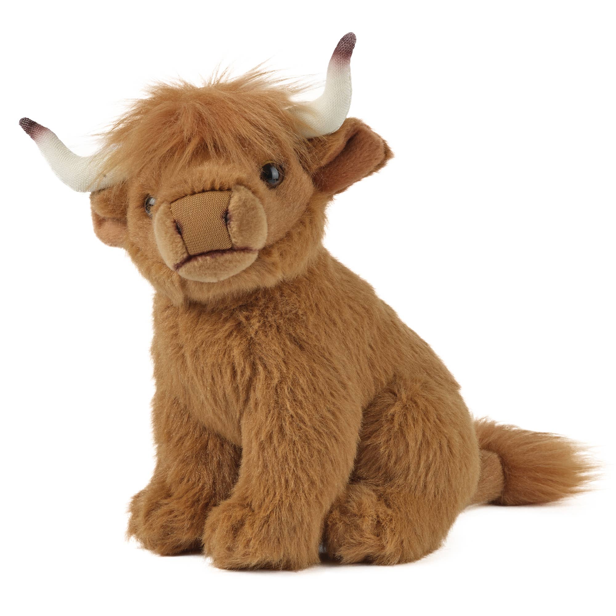 Curious Scottish Highland Cow Small Plush Stuffed Animal Toy at the Cedar Pond Farms gift shop — our fluffy Highland cow farm just outside the Smoky Mountains.