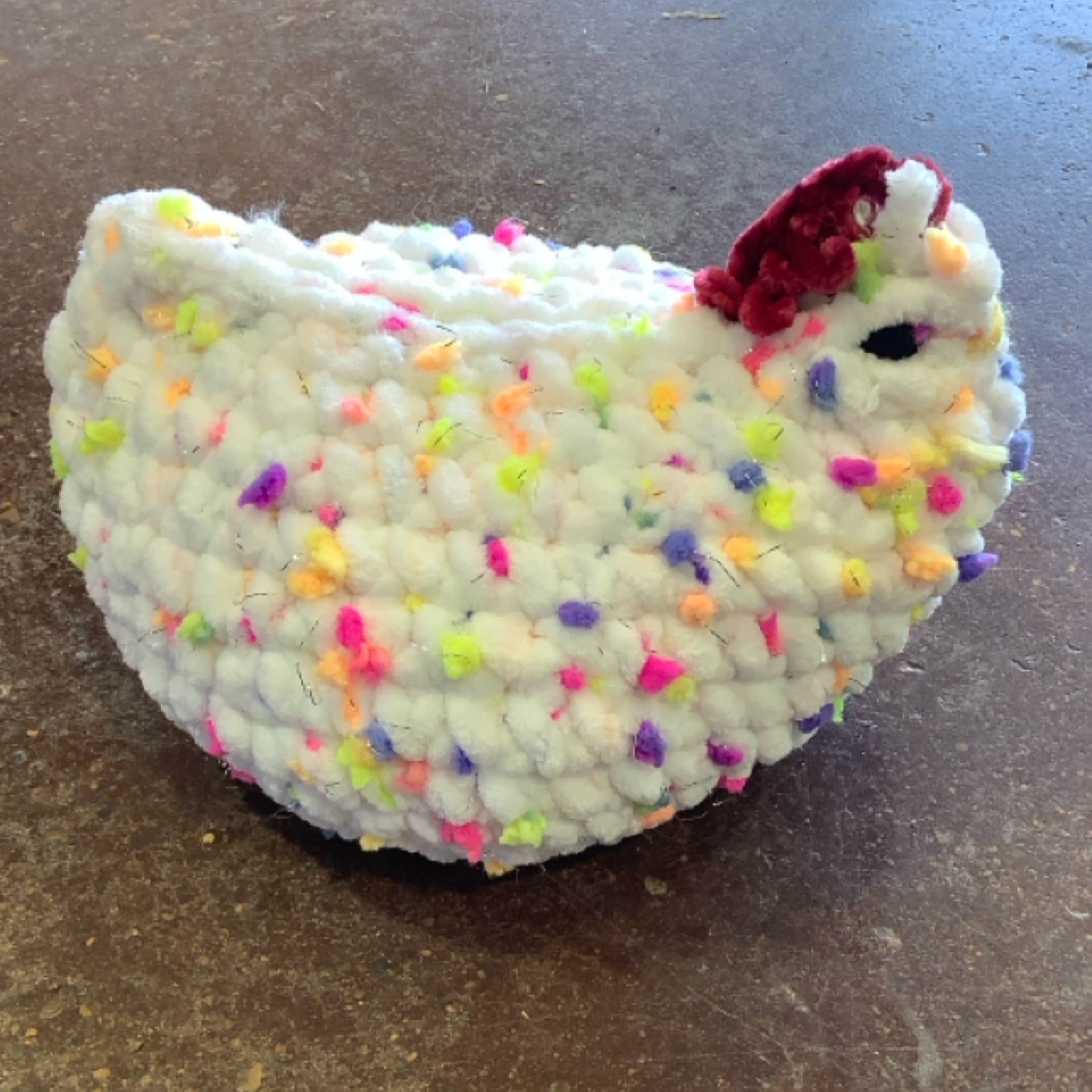 Crochet Chicken at the Cedar Pond Farms gift shop — our fluffy Highland cow farm just outside the Smoky Mountains.