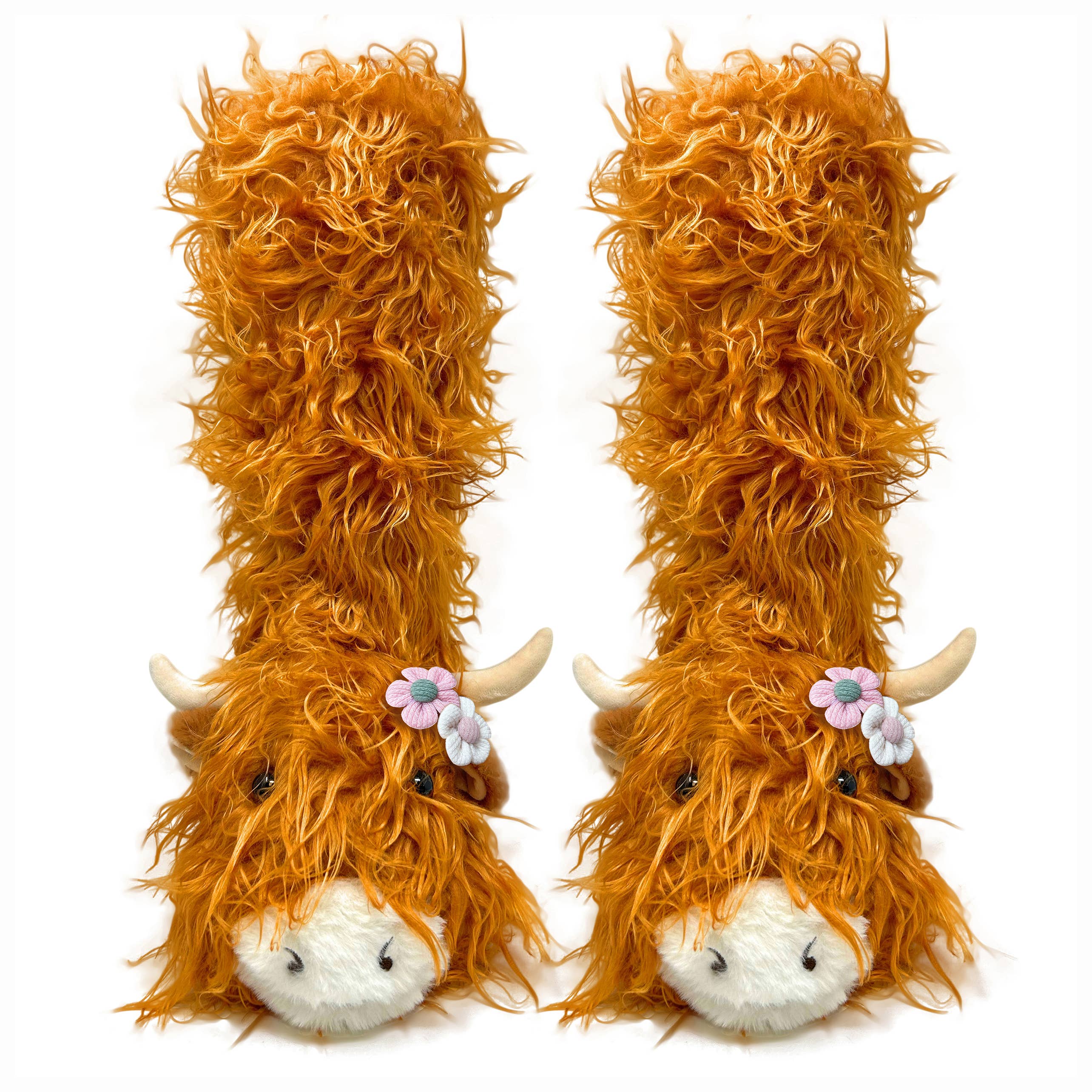 Highland Cattle Kid's Plush Cozy Non-Slip Slipper Socks at the Cedar Pond Farms gift shop — our fluffy Highland cow farm just outside the Smoky Mountains.