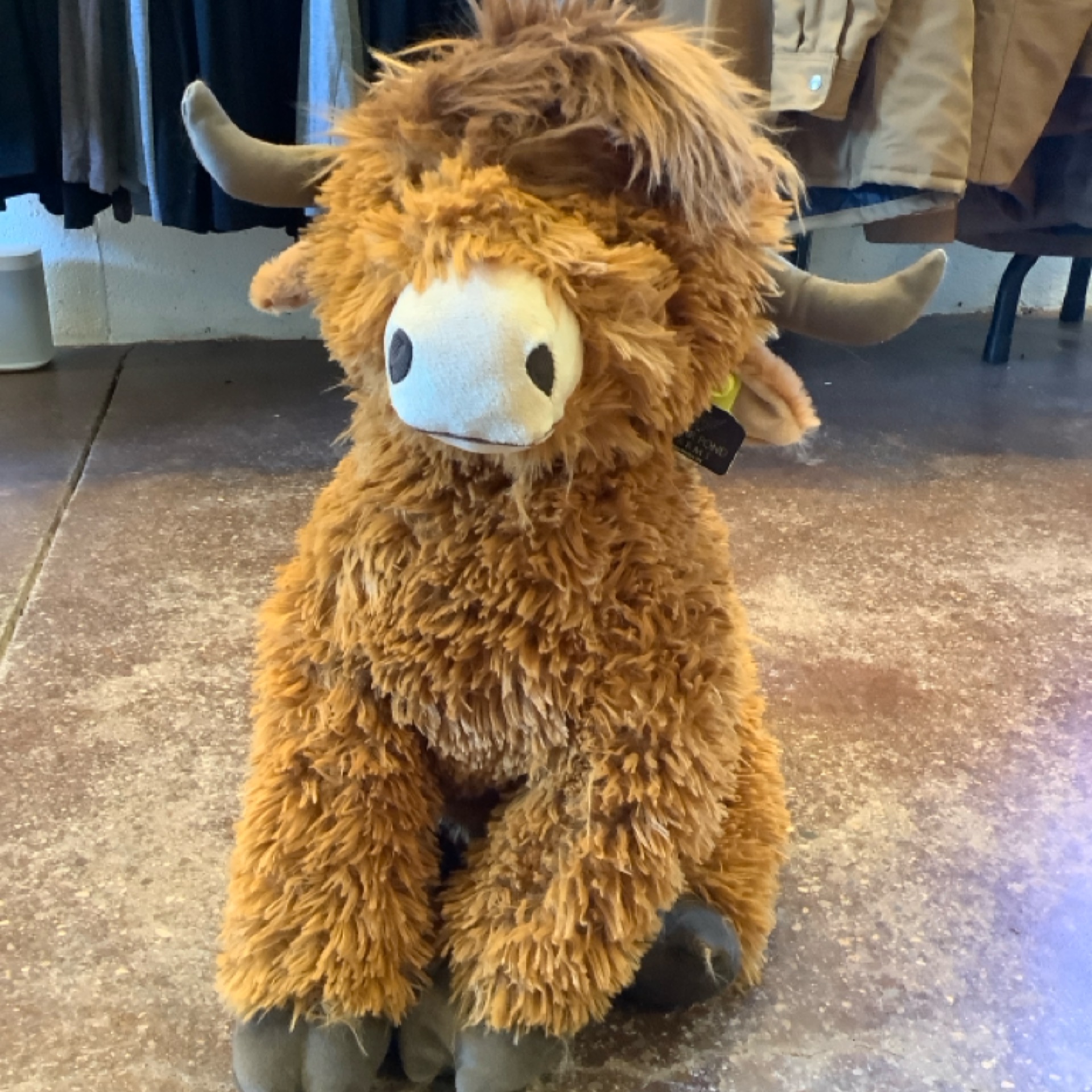 JUMBO COW from the STUFFIES shelf at the Cedar Pond Farms gift shop — our fluffy Highland cow farm just outside the Smoky Mountains.